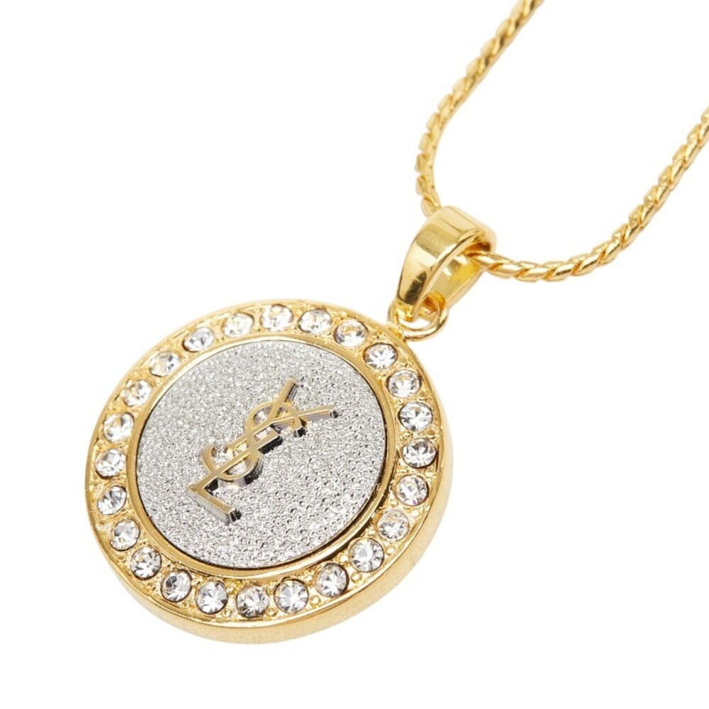 Yves Saint Laurent Saint Laurent YSL Logo Round Chain Pendant Necklace, Gold ...